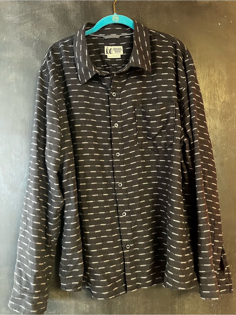 Marmot Black Button-Down Shirt with Light Dash Stripe